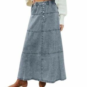 Denim Maxi Skirt  High Waist Tiered A Line Long Jean Skirt Y2k Western
